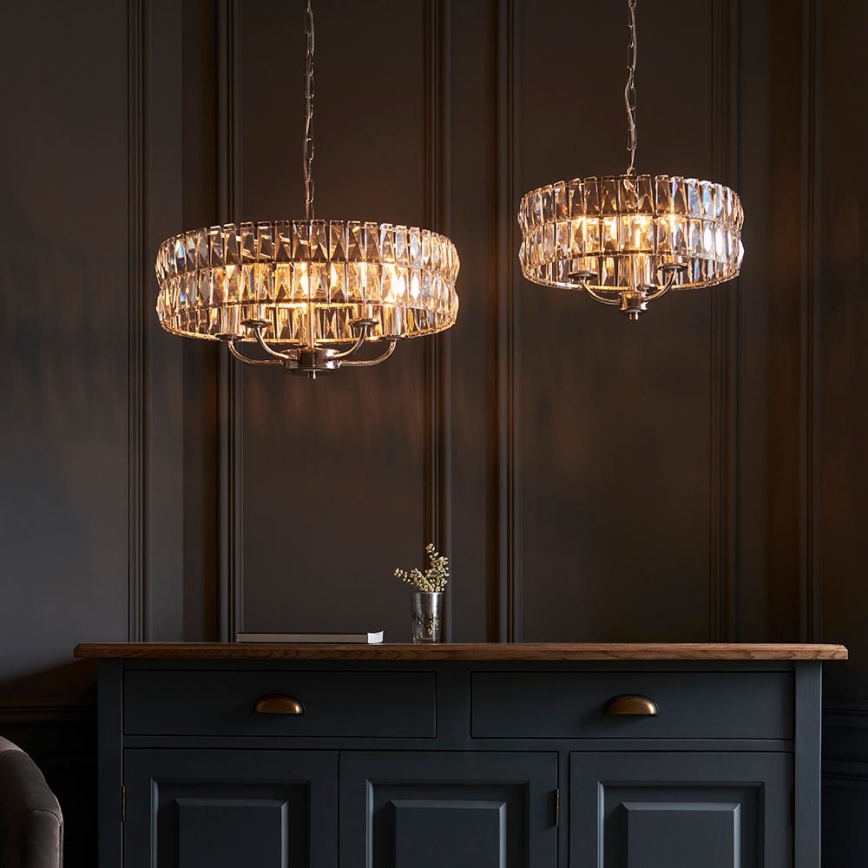 Endon 104466 - Ljuskrona på kedja CLIFTON 3xE14/6W/230V skinande krom/genomskinlig diameter 38,5 cm