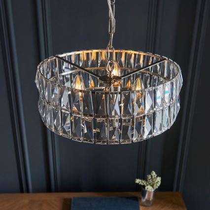 Endon 104466 - Ljuskrona på kedja CLIFTON 3xE14/6W/230V skinande krom/genomskinlig diameter 38,5 cm