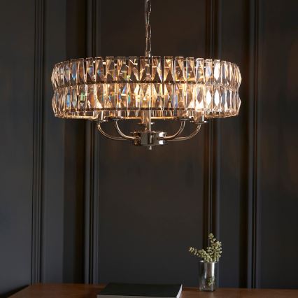 Endon 104467 - Ljuskrona på kedja CLIFTON 5xE14/6W/230V skinande krom/genomskinlig diameter 50,5 cm
