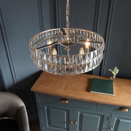 Endon 104467 - Ljuskrona på kedja CLIFTON 5xE14/6W/230V skinande krom/genomskinlig diameter 50,5 cm