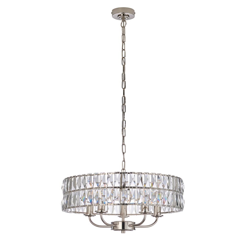 Endon 104467 - Ljuskrona på kedja CLIFTON 5xE14/6W/230V skinande krom/genomskinlig diameter 50,5 cm