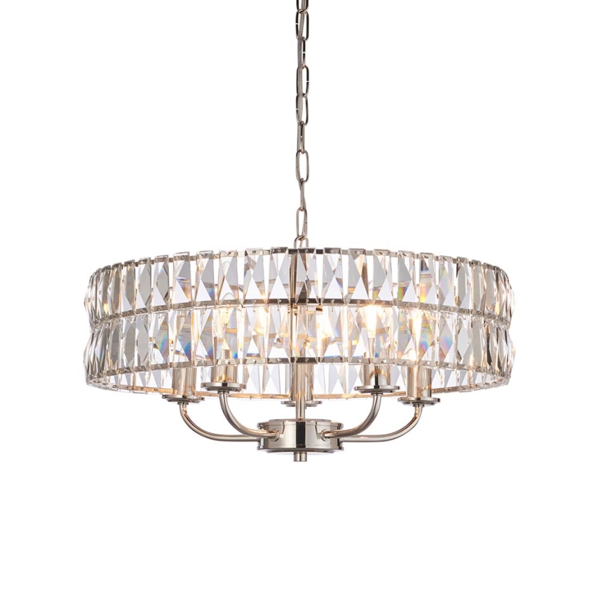 Endon 104467 - Ljuskrona på kedja CLIFTON 5xE14/6W/230V skinande krom/genomskinlig diameter 50,5 cm