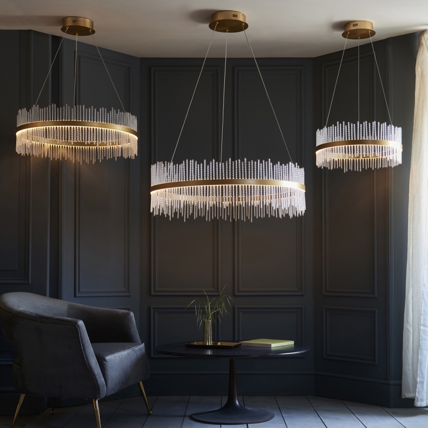 Endon 107671 - LED ljusreglerad ljuskrona på textilsladd ADRIEL LED/41W/230V 3000K diameter 51 cm guld/genomskinlig