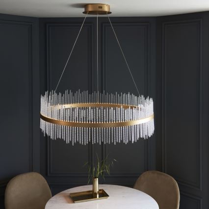 Endon 107672 - ADRIEL LED-dimbar pendellampa med vajer LED/83W/230V 3000K Ø 89 cm guld/klart glas