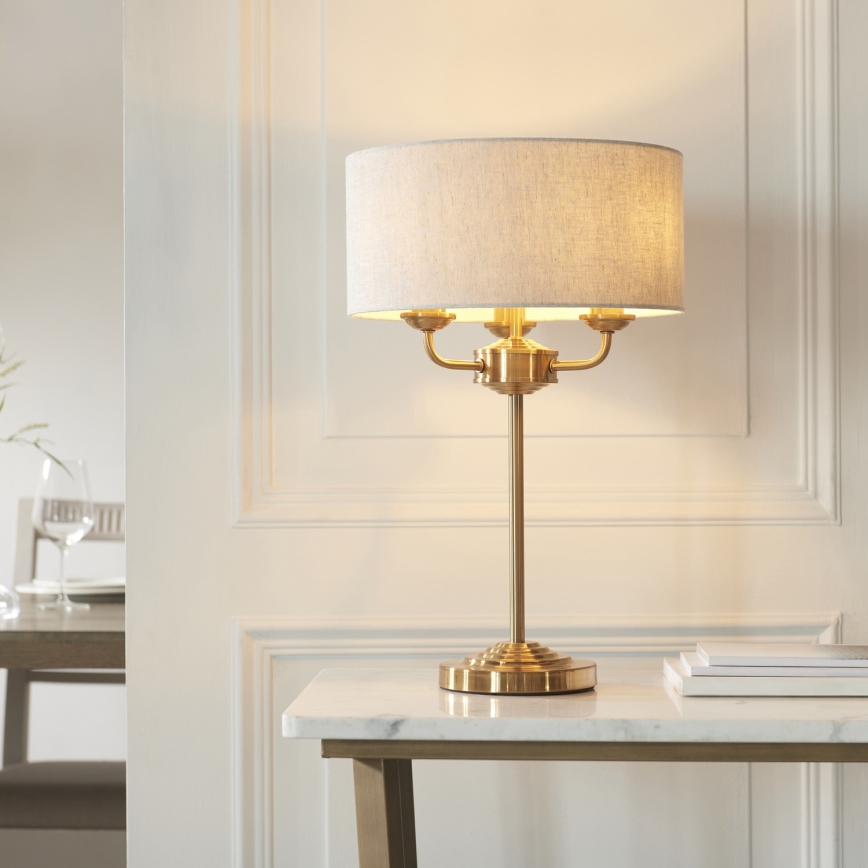 Endon 110721 - Bordslampa HIGHCLERE 3xE14/18W/230V beige/mässing