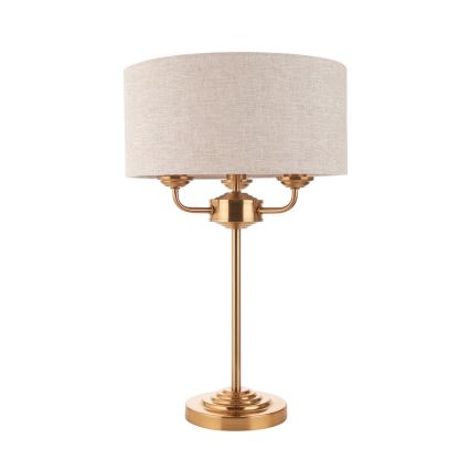 Endon 110721 - Bordslampa HIGHCLERE 3xE14/18W/230V beige/mässing