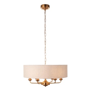 Endon 110722 - Ljuskrona på kedja HIGHCLERE 6xE14/6W/230V beige/mässing diameter 55 cm