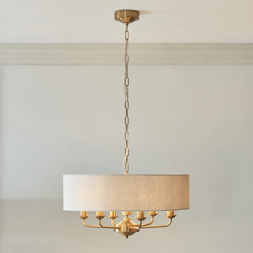Endon 110722 - Ljuskrona på kedja HIGHCLERE 6xE14/6W/230V beige/mässing diameter 55 cm