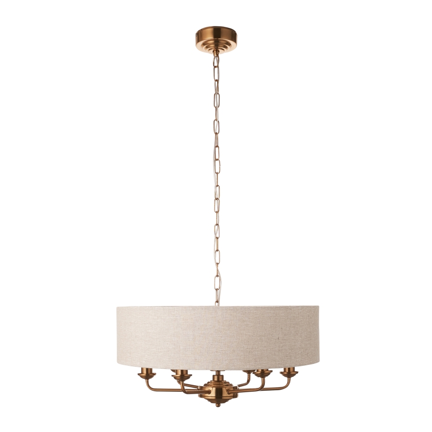 Endon 110722 - Ljuskrona på kedja HIGHCLERE 6xE14/6W/230V beige/mässing diameter 55 cm
