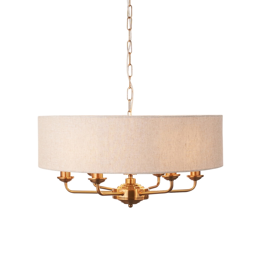 Endon 110722 - Ljuskrona på kedja HIGHCLERE 6xE14/6W/230V beige/mässing diameter 55 cm