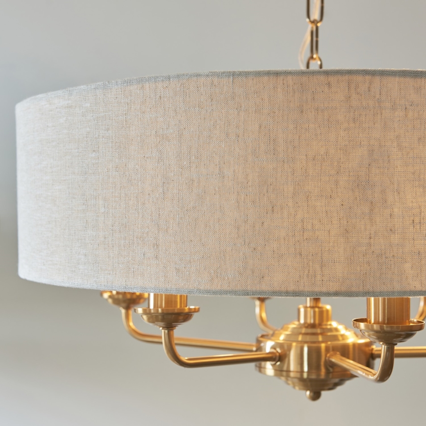 Endon 110722 - Ljuskrona på kedja HIGHCLERE 6xE14/6W/230V beige/mässing diameter 55 cm