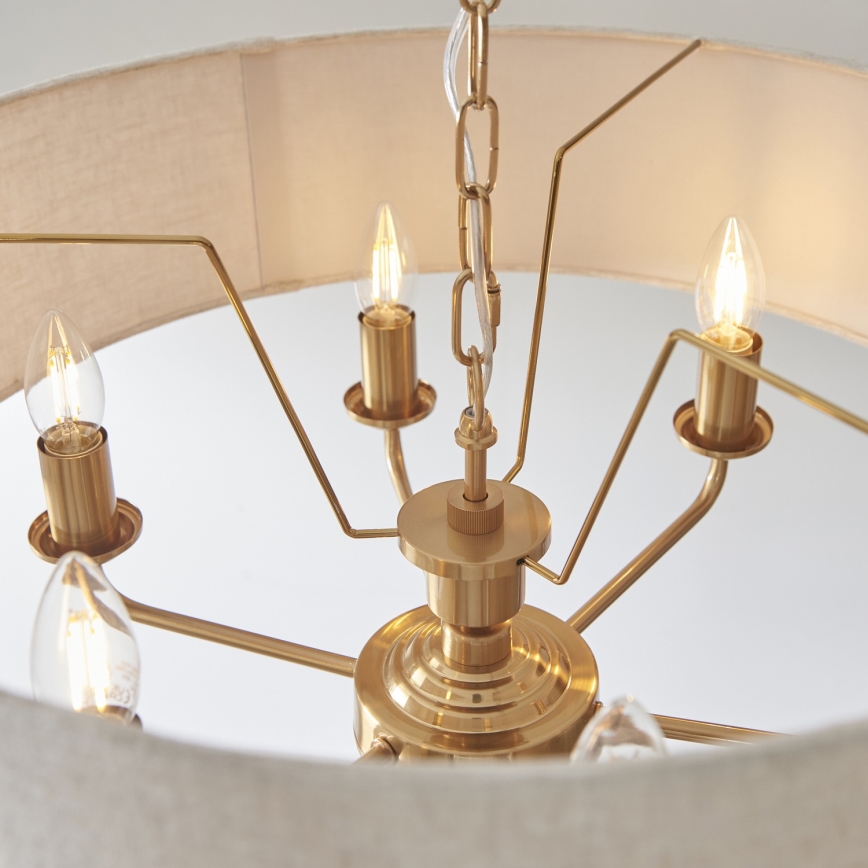 Endon 110722 - Ljuskrona på kedja HIGHCLERE 6xE14/6W/230V beige/mässing diameter 55 cm