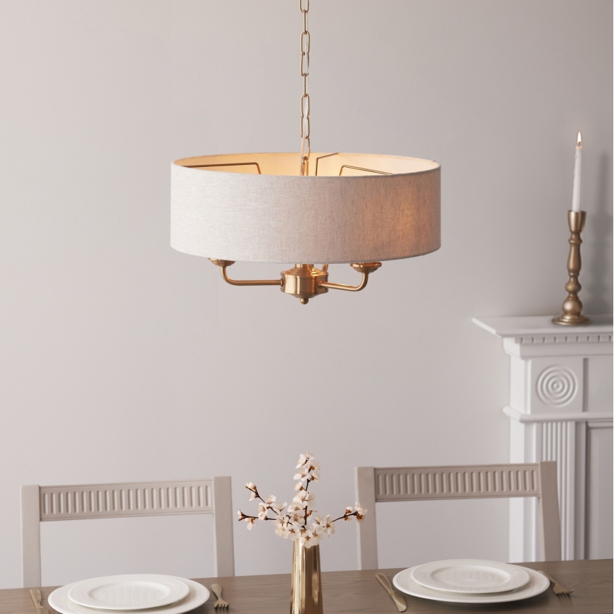 Endon 110723 - Ljuskrona på kedja HIGHCLERE 3xE14/40W/230V beige/mässing