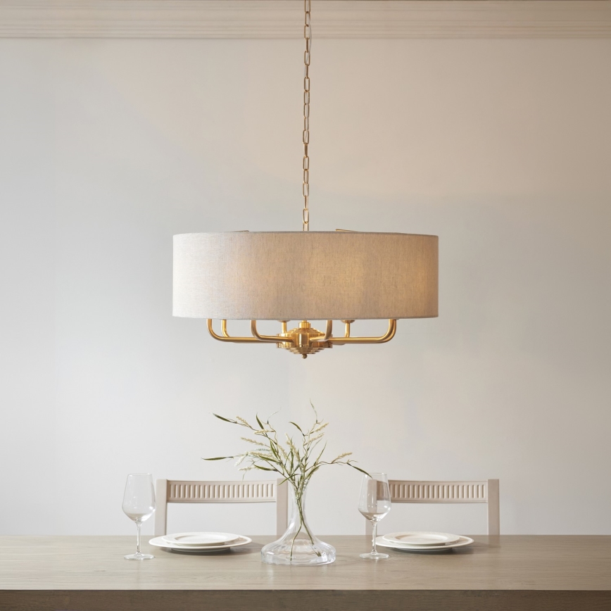 Endon 110727 - Hängande ljuskrona med kedja HIGHCLERE 8xE14/6W/230V beige/mässing Ø 70 cm