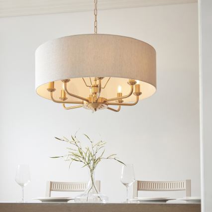 Endon 110727 - Hängande ljuskrona med kedja HIGHCLERE 8xE14/6W/230V beige/mässing Ø 70 cm