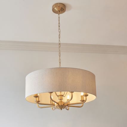 Endon 110727 - Hängande ljuskrona med kedja HIGHCLERE 8xE14/6W/230V beige/mässing Ø 70 cm