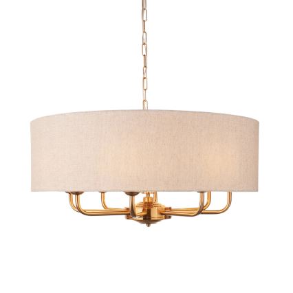 Endon 110727 - Hängande ljuskrona med kedja HIGHCLERE 8xE14/6W/230V beige/mässing Ø 70 cm