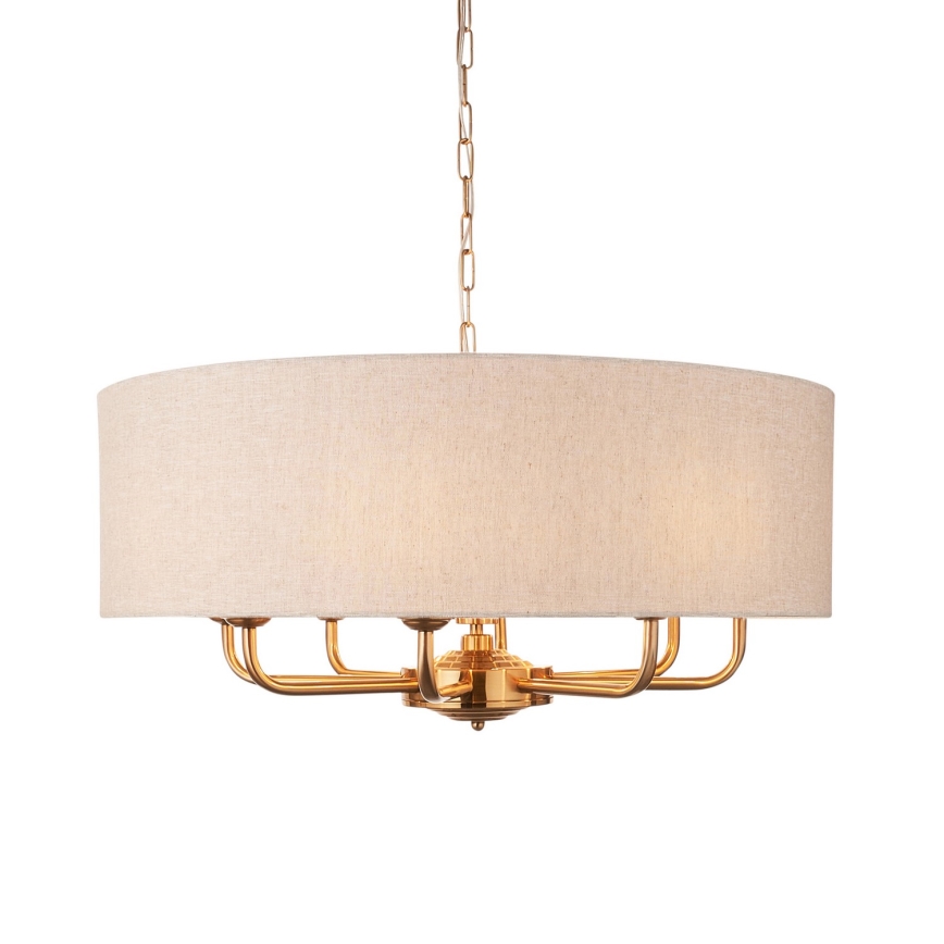 Endon 110727 - Hängande ljuskrona med kedja HIGHCLERE 8xE14/6W/230V beige/mässing Ø 70 cm