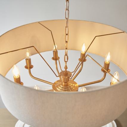 Endon 110727 - Hängande ljuskrona med kedja HIGHCLERE 8xE14/6W/230V beige/mässing Ø 70 cm