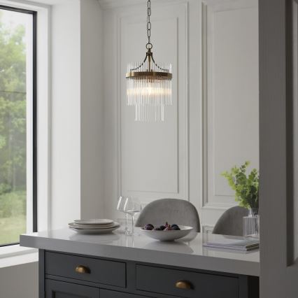 Endon 112572 - Taklampa på kedja MARIETTA 1xE27/10W/230V mässing/klarglas