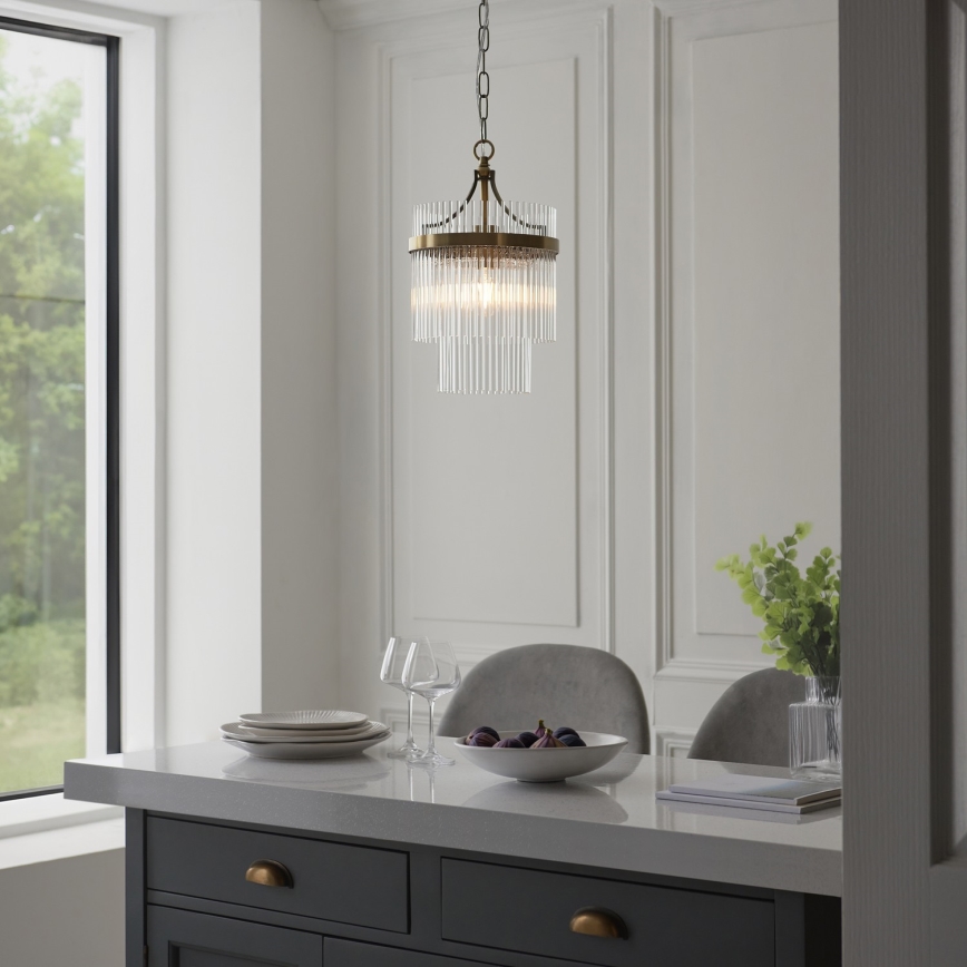 Endon 112572 - Taklampa på kedja MARIETTA 1xE27/10W/230V mässing/klarglas