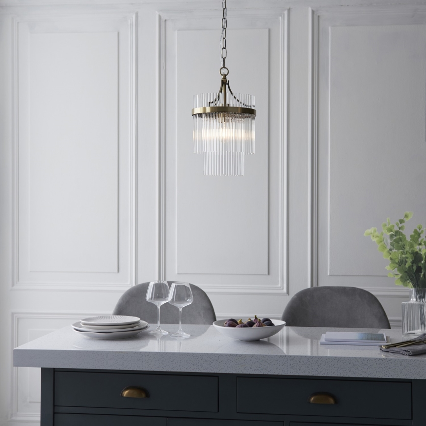 Endon 112572 - Taklampa på kedja MARIETTA 1xE27/10W/230V mässing/klarglas