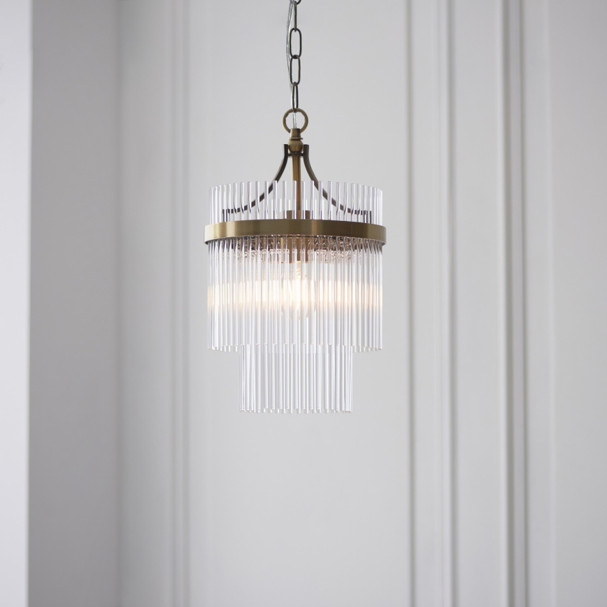 Endon 112572 - Taklampa på kedja MARIETTA 1xE27/10W/230V mässing/klarglas