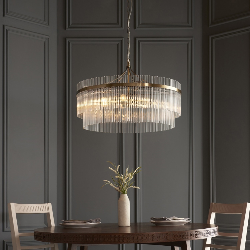 Endon 112574 - Kronlampa med kedja MARIETTA GRAND 7xE14/7W/230V mässing/klart glas