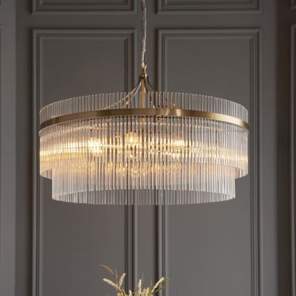 Endon 112574 - Kronlampa med kedja MARIETTA GRAND 7xE14/7W/230V mässing/klart glas