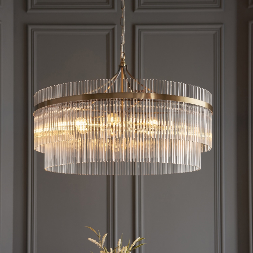 Endon 112574 - Kronlampa med kedja MARIETTA GRAND 7xE14/7W/230V mässing/klart glas