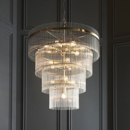 Endon 112576 - Ljuskrona på kedja MARIETTA 16xE14/6W/230V mässing/genomskinlig