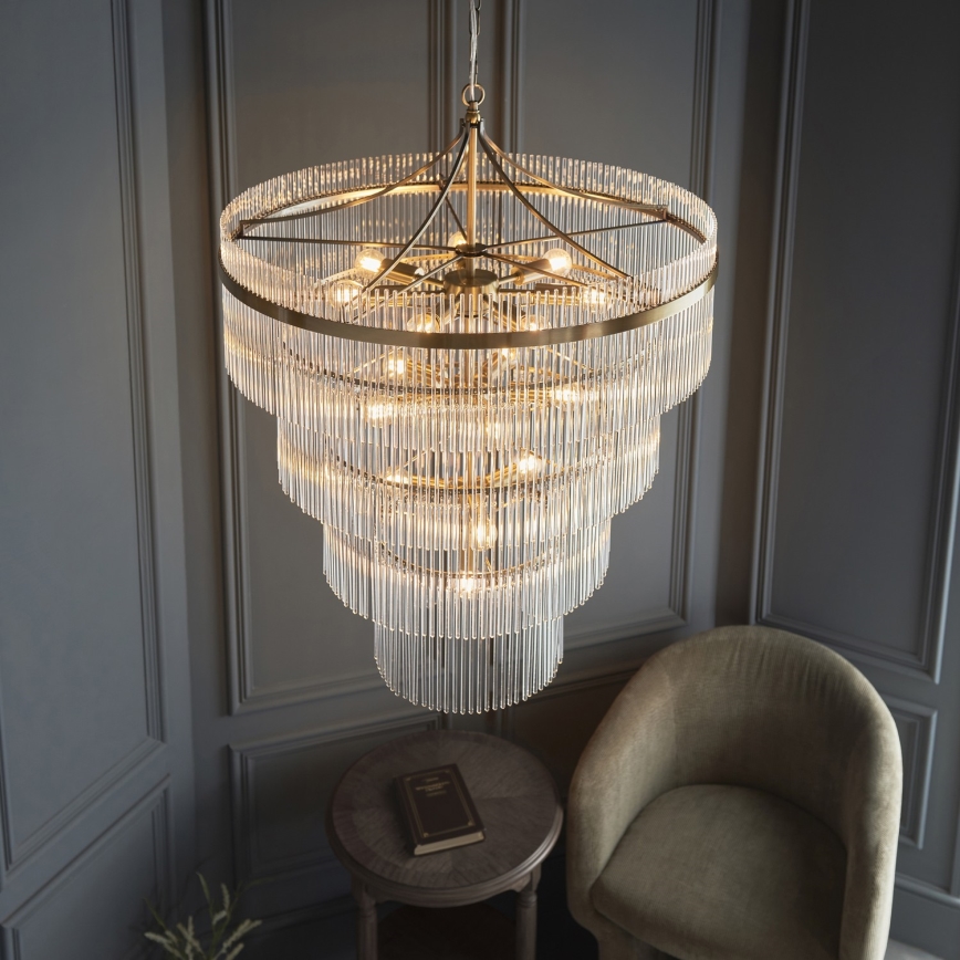 Endon 112576 - Ljuskrona på kedja MARIETTA 16xE14/6W/230V mässing/genomskinlig