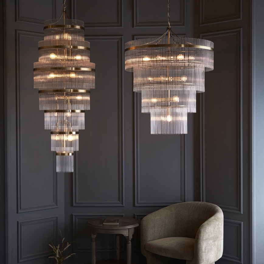Endon 112576 - Ljuskrona på kedja MARIETTA 16xE14/6W/230V mässing/genomskinlig