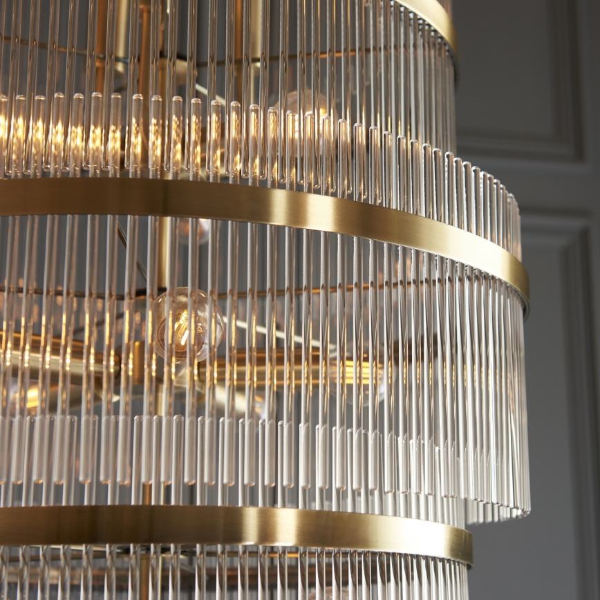 Endon 112793 - Ljuskrona på kedja MARIETTA GRAND 21xE14/6W/230V mässing/genomskinlig