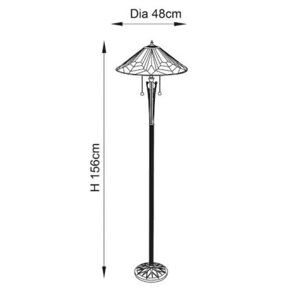 Endon 63934 - Golvlampa Tiffany ASTORIA, 2×E27/60W/230V, Ø 48 cm
