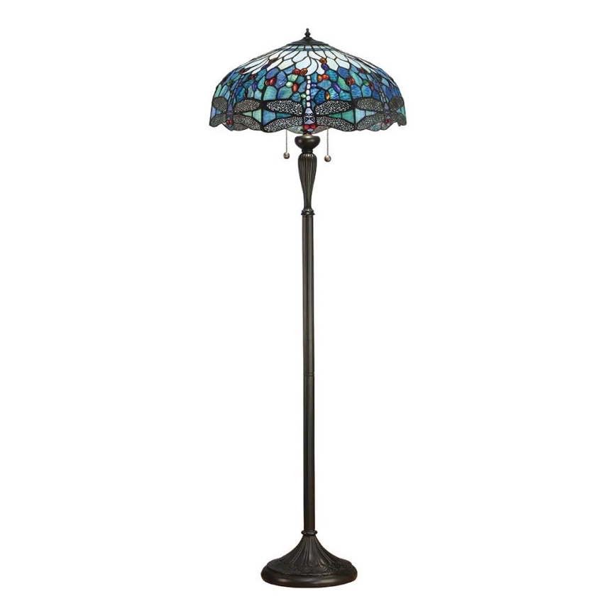 Endon 64069 - Golvlampa Tiffany DRAGONFLY 2xE27/60W/230V Ø 50 cm