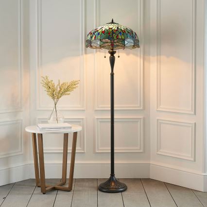 Endon 64069 - Golvlampa Tiffany DRAGONFLY 2xE27/60W/230V Ø 50 cm