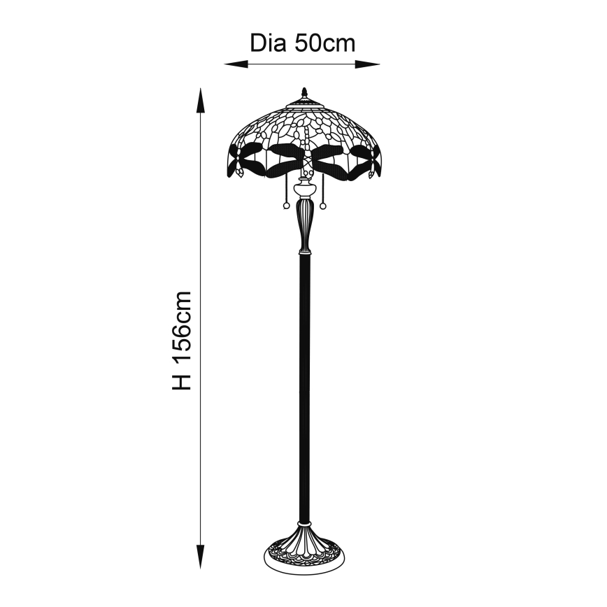 Endon 64069 - Golvlampa Tiffany DRAGONFLY 2xE27/60W/230V Ø 50 cm