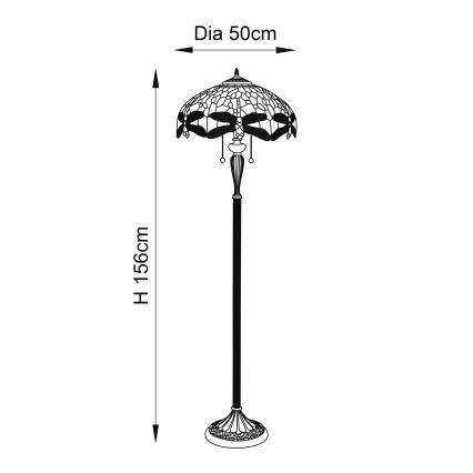 Endon 64070 - Golvlampa Tiffany DRAGONFLY 2xE27/60W/230V Ø 50 cm
