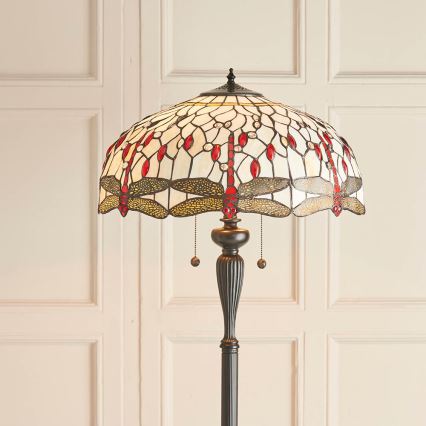 Endon 70940 - Golvlampa Tiffany DRAGONFLY 2xE27/60W/230V Ø 50 cm