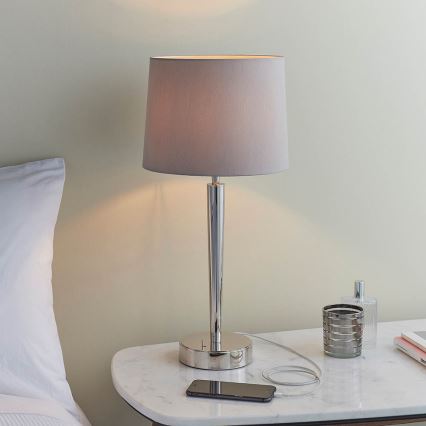 Endon 72175 - Bordslampa med USB-port SYON 1xE14/40W/230V skinande krom/beige