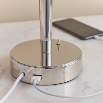 Endon 72175 - Bordslampa med USB-port SYON 1xE14/40W/230V skinande krom/beige