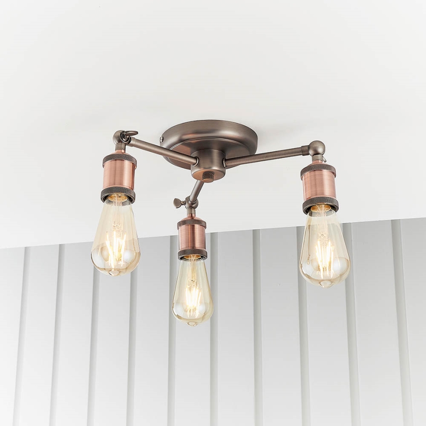 Endon 76124 - Spotlampa HAL 3xE27/10W/230V mattkrom/koppar