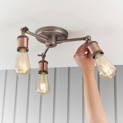 Endon 76124 - Spotlampa HAL 3xE27/10W/230V mattkrom/koppar