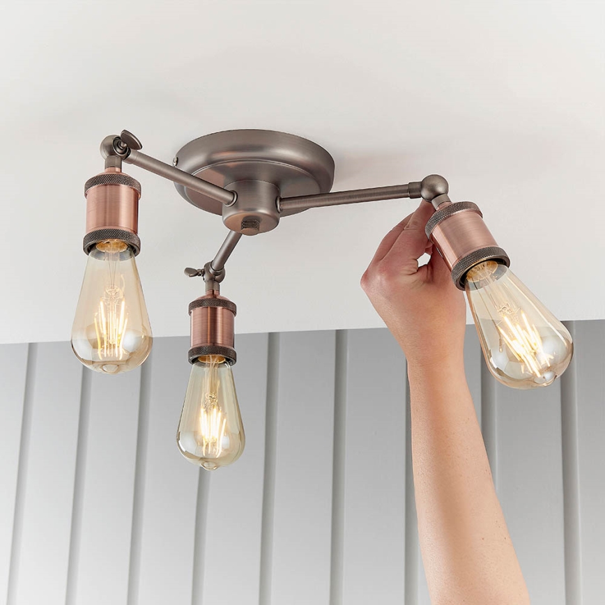 Endon 76124 - Spotlampa HAL 3xE27/10W/230V mattkrom/koppar
