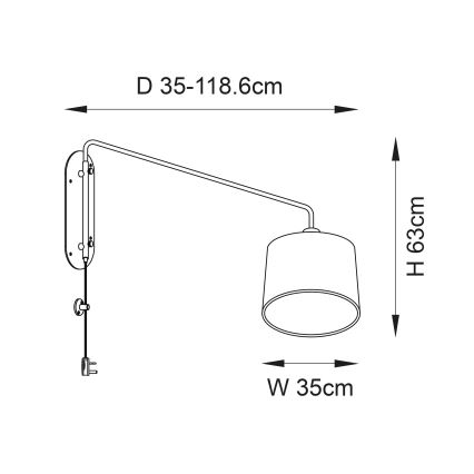 Endon 79380 - Vägglampa CARLSON 1xE27/40W/230V grå/svart