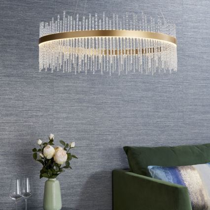 Endon 81908 - LED ljusreglerad ljuskrona på textilsladd ADRIEL LED/58W/230V 3000K diameter 70 cm guld/genomskinlig