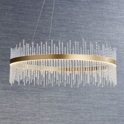 Endon 81908 - LED ljusreglerad ljuskrona på textilsladd ADRIEL LED/58W/230V 3000K diameter 70 cm guld/genomskinlig
