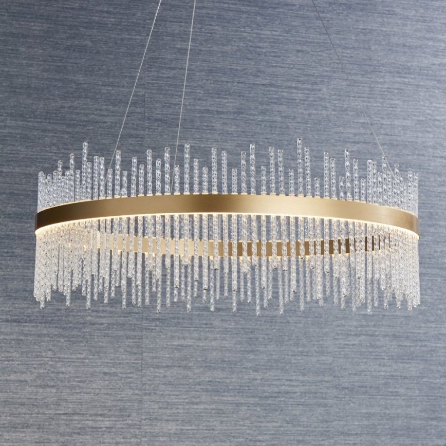 Endon 81908 - LED ljusreglerad ljuskrona på textilsladd ADRIEL LED/58W/230V 3000K diameter 70 cm guld/genomskinlig