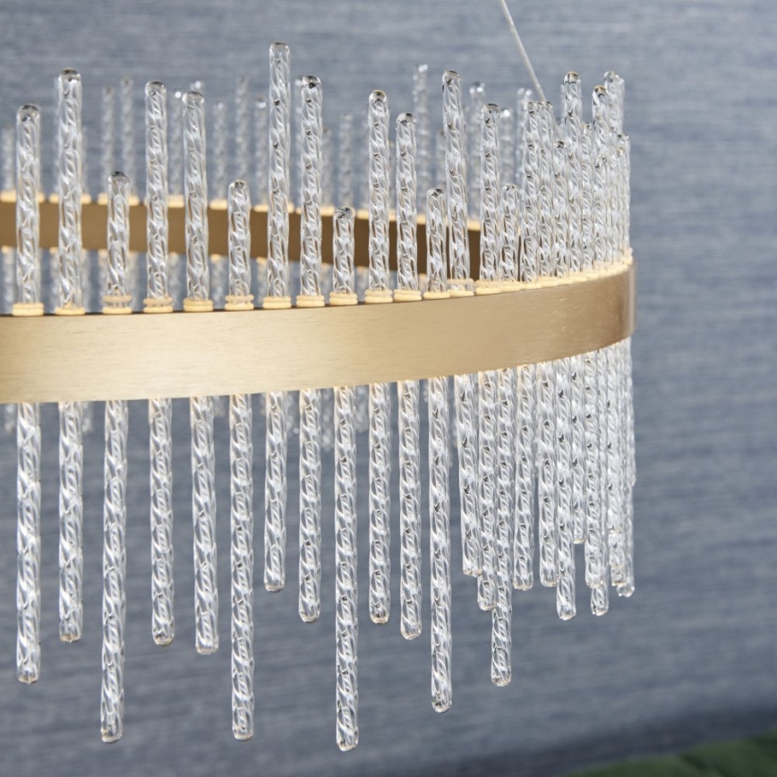 Endon 81908 - LED ljusreglerad ljuskrona på textilsladd ADRIEL LED/58W/230V 3000K diameter 70 cm guld/genomskinlig